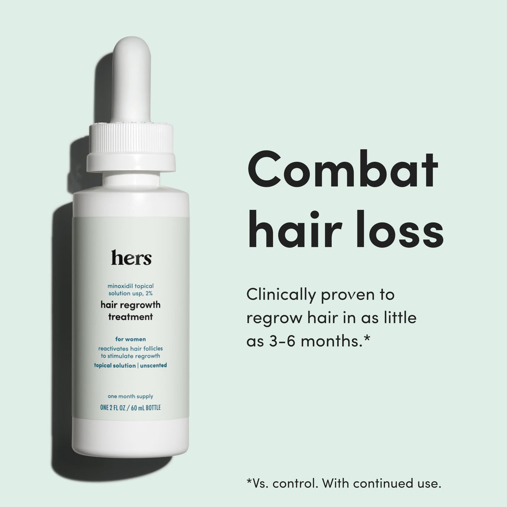 hers Hair Regrowth Treatment 2% Minoxidil for Women – Fuller, Non-Greasy (2-Pack)