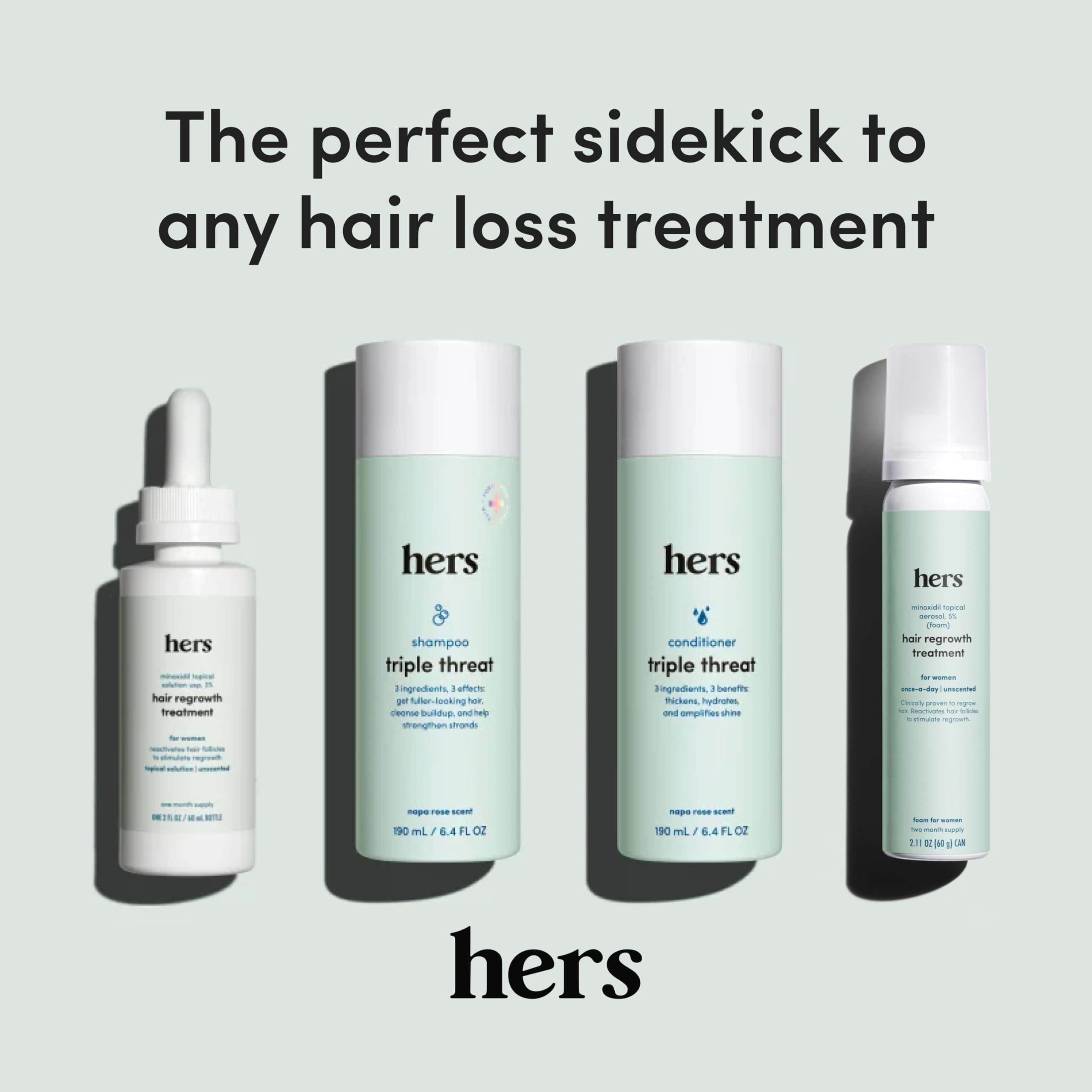 hers Triple Threat Shampoo – Biotin, Saw Palmetto & Pumpkin Seed Oil | Thickening & Hydration (2-Pack, 6.4 oz)