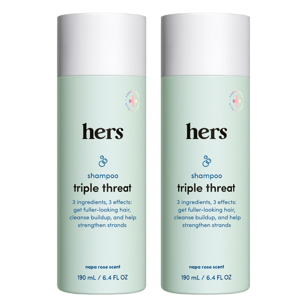 hers Triple Threat Shampoo – Biotin, Saw Palmetto & Pumpkin Seed Oil | Thickening & Hydration (2-Pack, 6.4 oz)