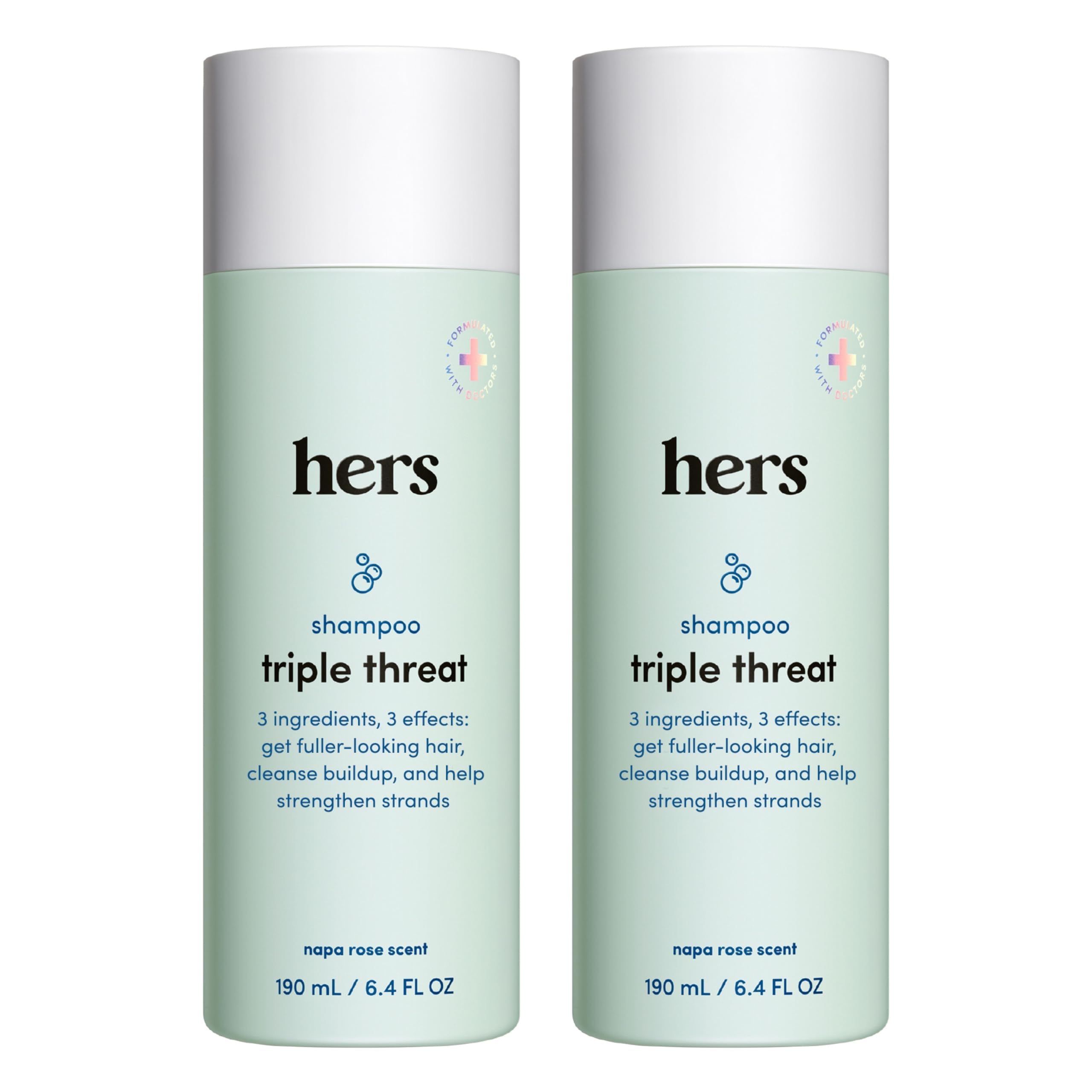 hers Triple Threat Shampoo – Biotin, Saw Palmetto & Pumpkin Seed Oil | Thickening & Hydration (2-Pack, 6.4 oz)