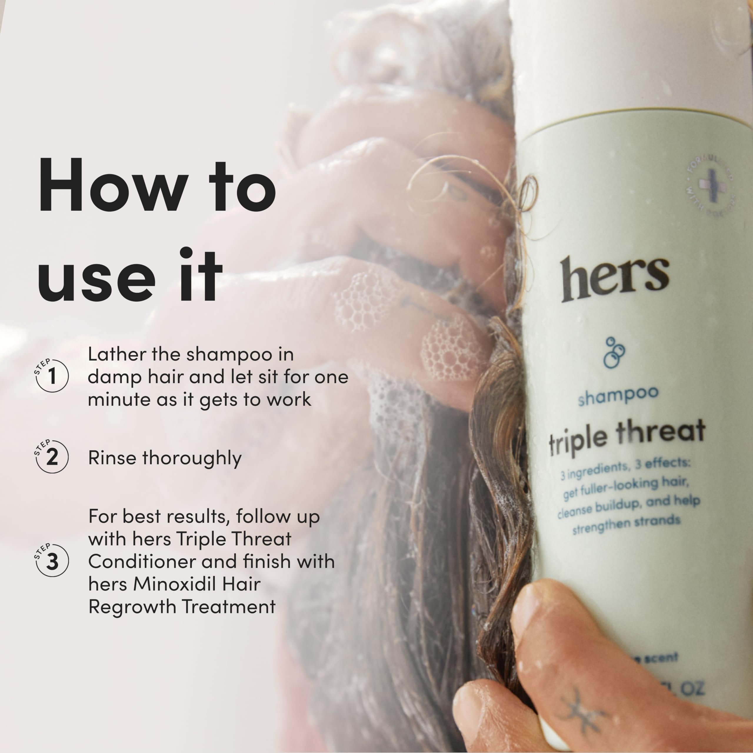 hers Triple Threat Shampoo – Biotin, Saw Palmetto & Pumpkin Seed Oil | Thickening & Hydration (2-Pack, 6.4 oz)