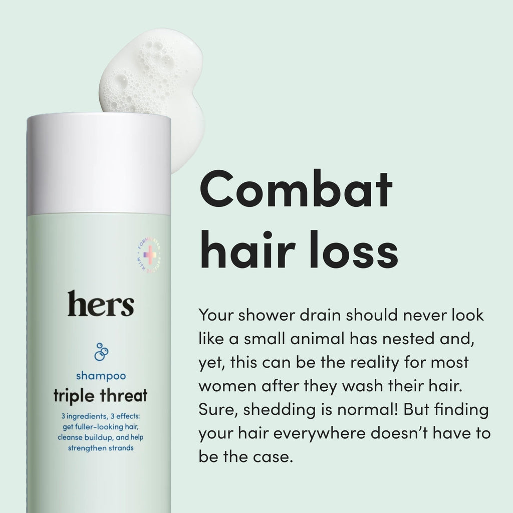 hers Triple Threat Shampoo – Biotin, Saw Palmetto & Pumpkin Seed Oil | Thickening & Hydration (2-Pack, 6.4 oz)