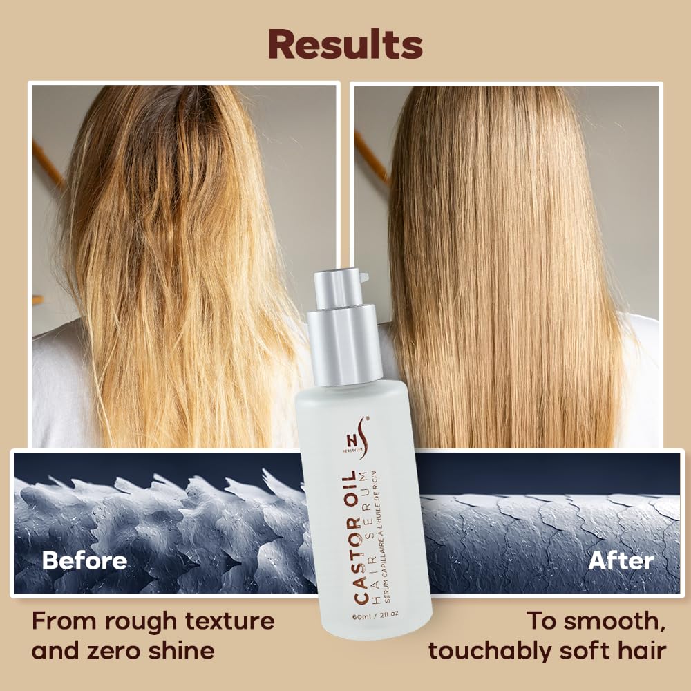 HerStyler Castor Oil Hair Serum for Growth & Shine | Vitamin E & Heat Protection | 2 fl oz (2 Pack)