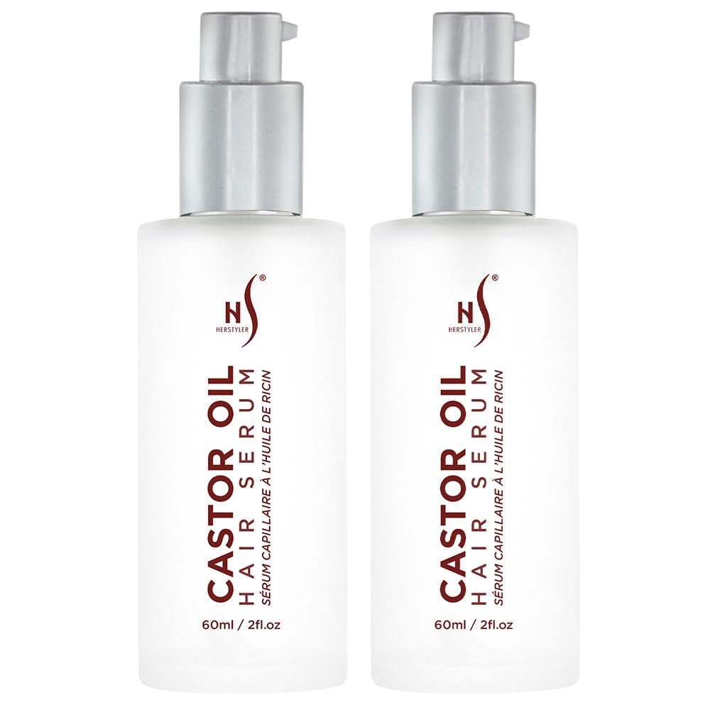 HerStyler Castor Oil Hair Serum for Growth & Shine | Vitamin E & Heat Protection | 2 fl oz (2 Pack)