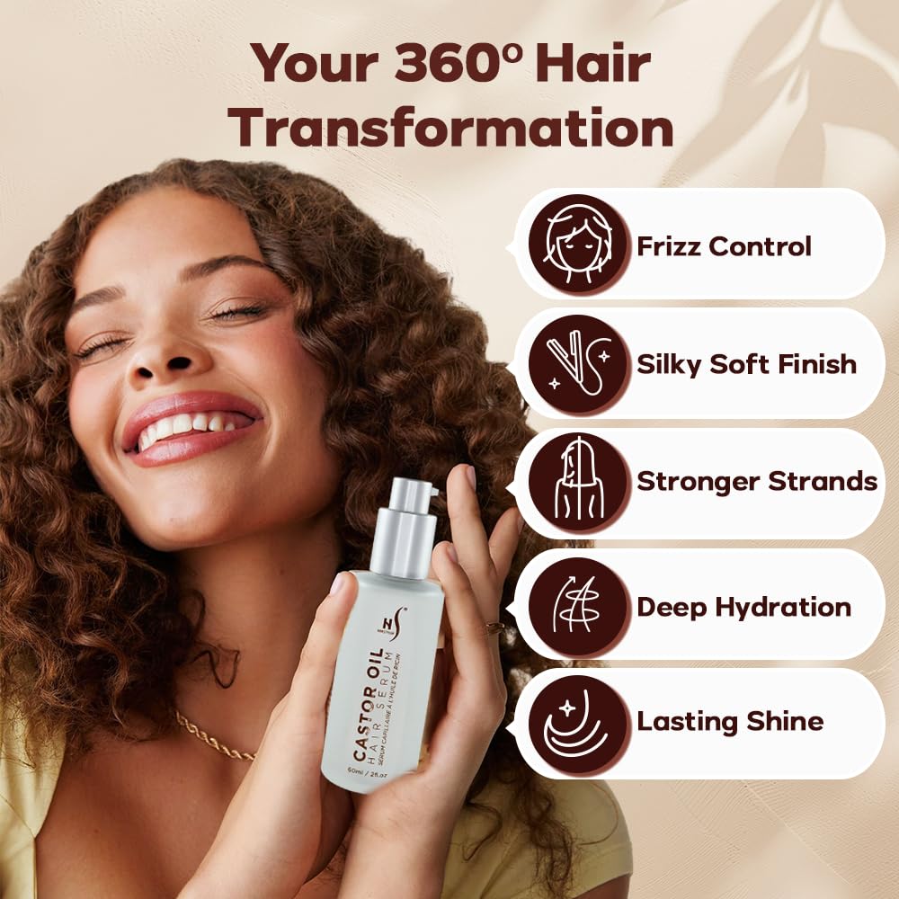 HerStyler Castor Oil Hair Serum for Growth & Shine | Vitamin E & Heat Protection | 2 fl oz (2 Pack)