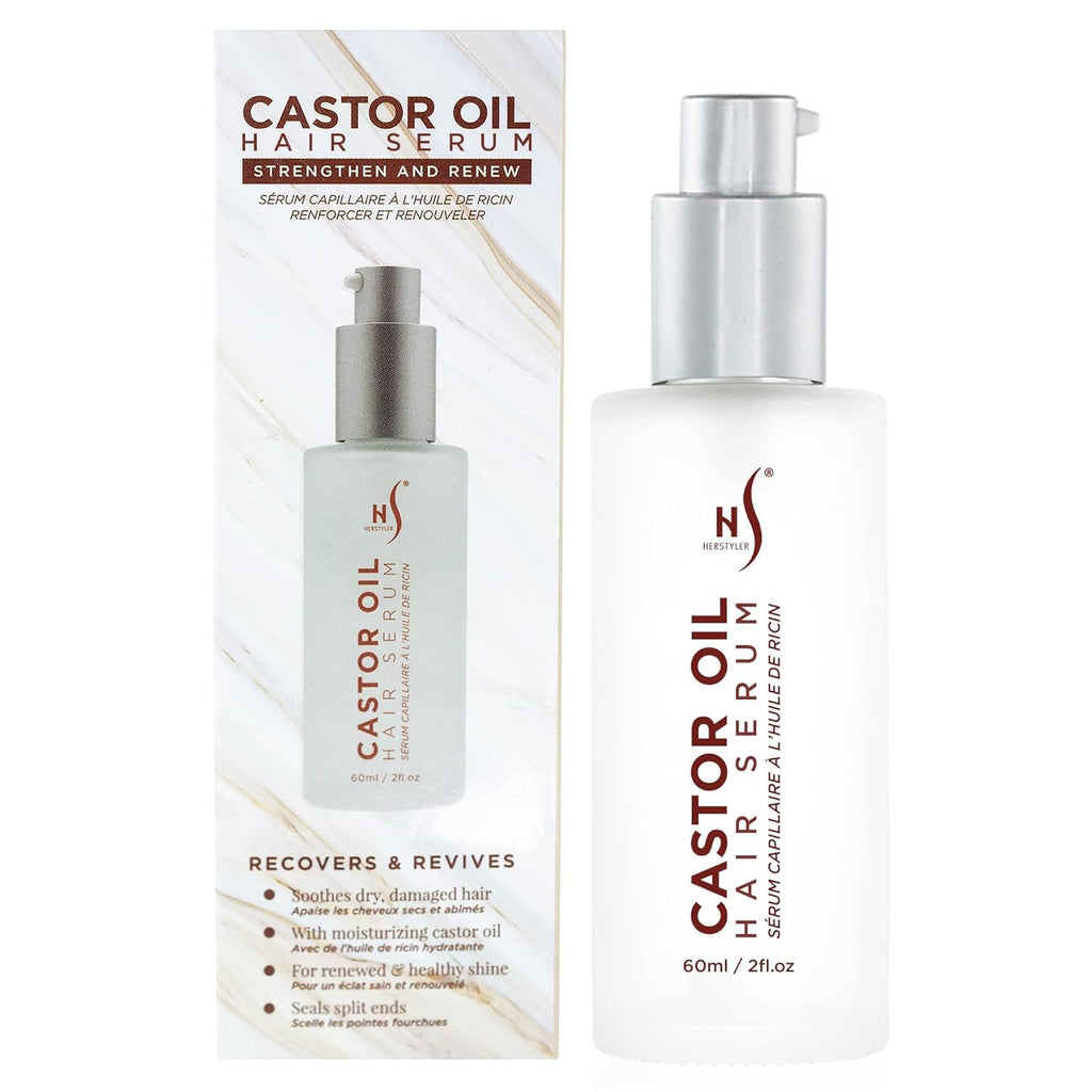 HerStyler Castor Oil Hair Serum for Hair Growth | Vitamin E Shine & Heat Protectant | 2 fl oz