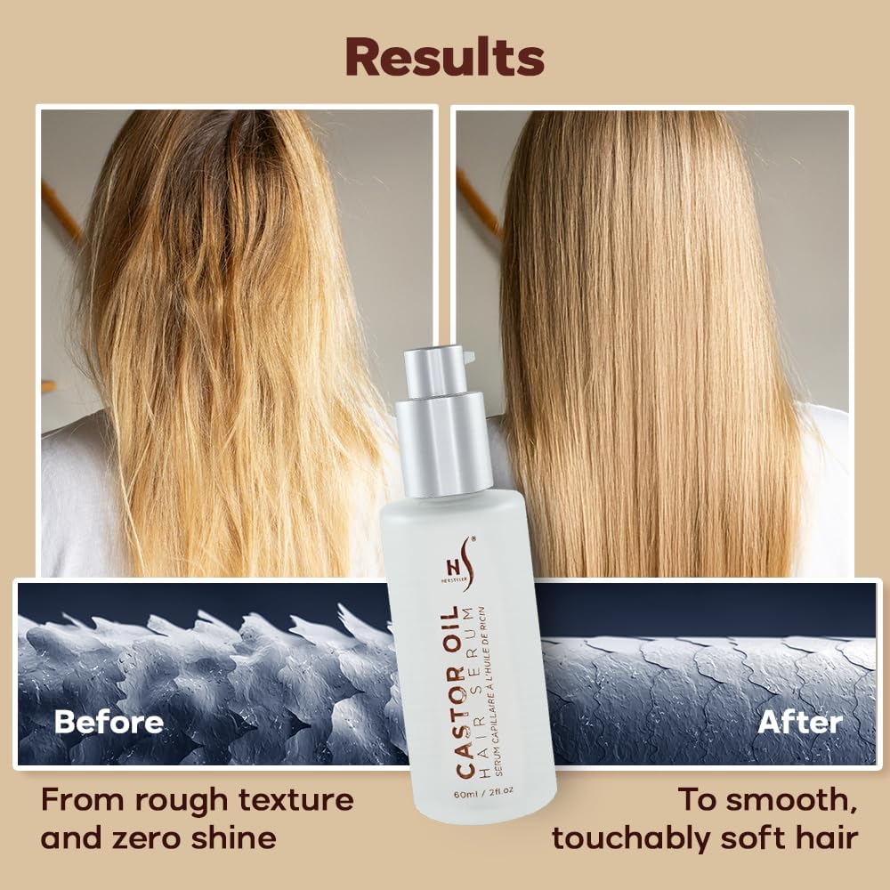 HerStyler Castor Oil Hair Serum for Hair Growth | Vitamin E Shine & Heat Protectant | 2 fl oz