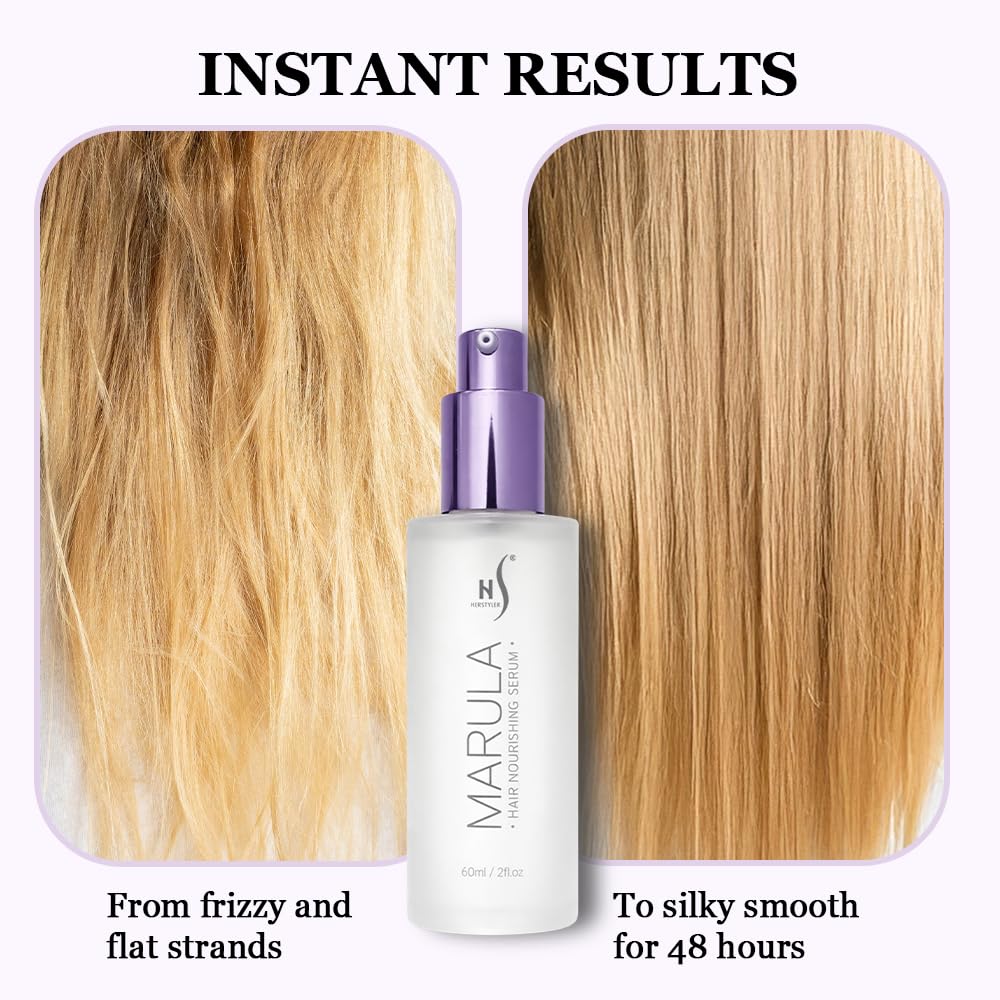 HerStyler Marula Oil Hair Serum – Anti-Frizz Shine for Frizzy or Damaged Hair | 2 oz