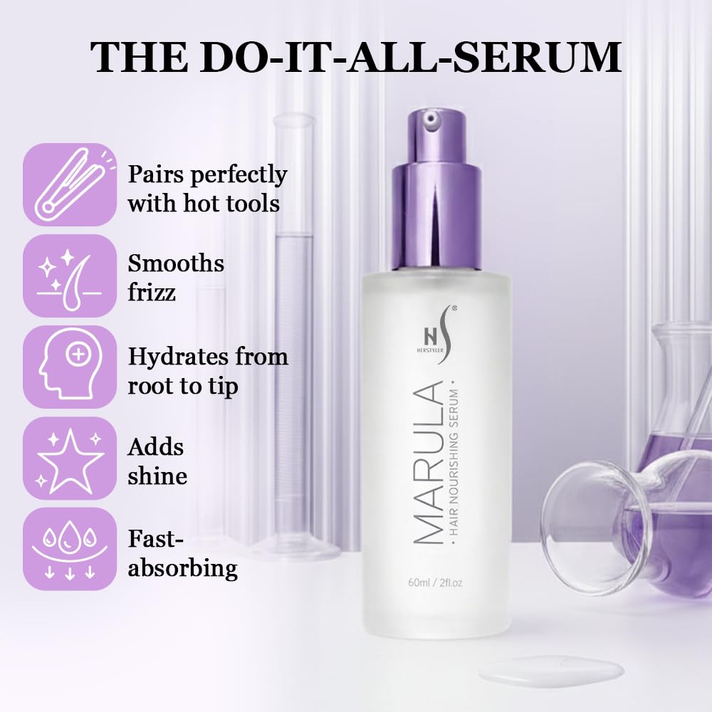 HerStyler Marula Oil Hair Serum – Anti-Frizz Shine for Frizzy or Damaged Hair | 2 oz