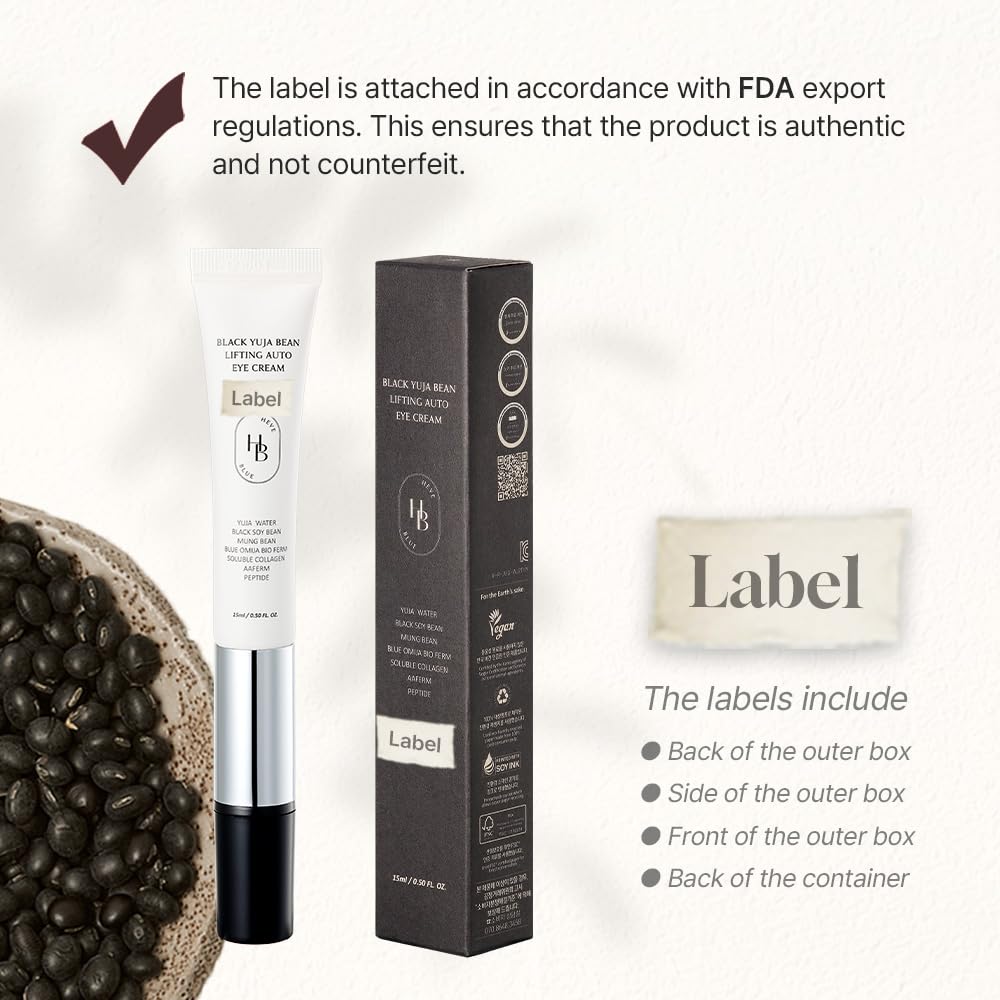 HEVEBLUE Black Yuja Bean Lifting Auto Eye Cream – Sensitive Skin, Vegan, Hypoallergenic with Vibration Massage