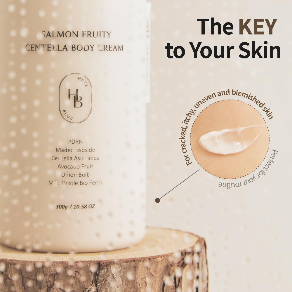 HEVEBLUE Salmon Fruity Centella Body Cream – Gentle, Hypoallergenic K-Beauty for Sensitive Skin