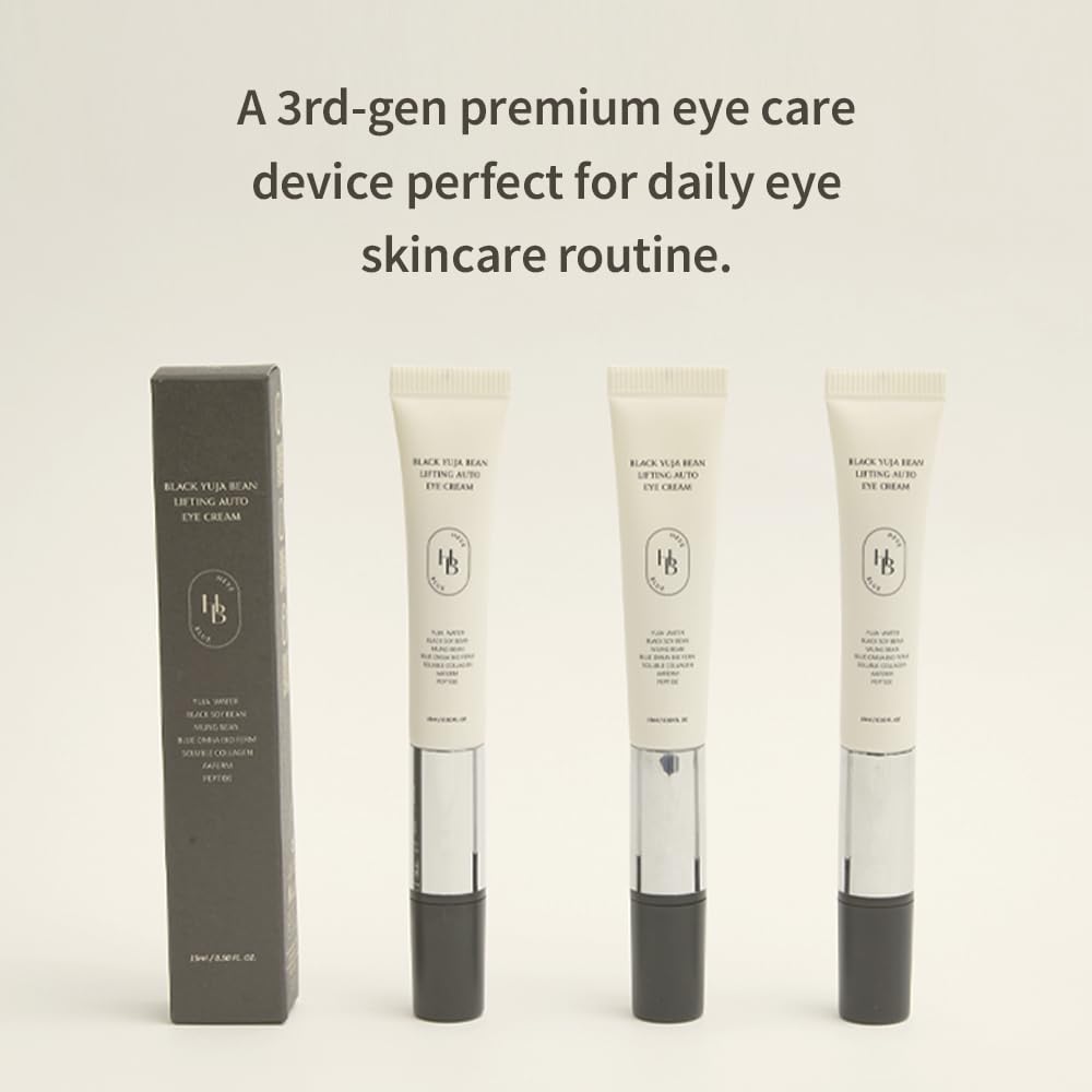 HEVEBLUE Black Yuja Bean Lifting Auto Eye Cream – Sensitive Skin, Vegan, Hypoallergenic with Vibration Massage