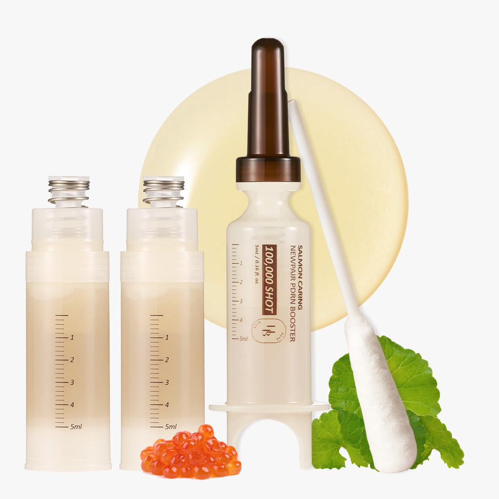 HEVEBLUE Salmon Caring Centella New Pair PDRN Booster 100,000 Shot Essence (2ea) - Refine Texture, Gentle on Skin