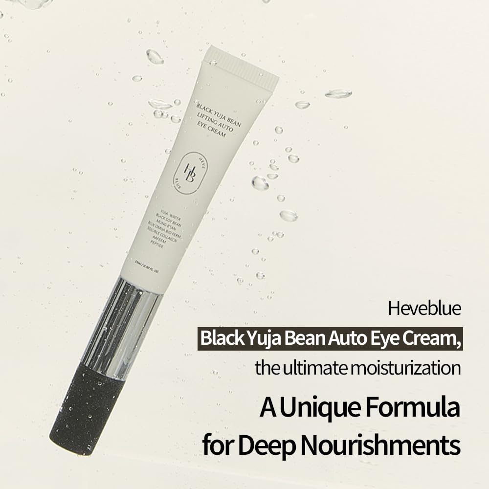 HEVEBLUE Black Yuja Bean Lifting Auto Eye Cream – Sensitive Skin, Vegan, Hypoallergenic with Vibration Massage