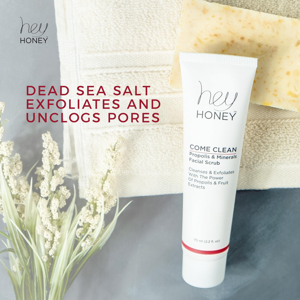 Hey Honey Propolis & Dead Sea Salt Microdermabrasion Scrub – Gentle Exfoliant for Sensitive Skin