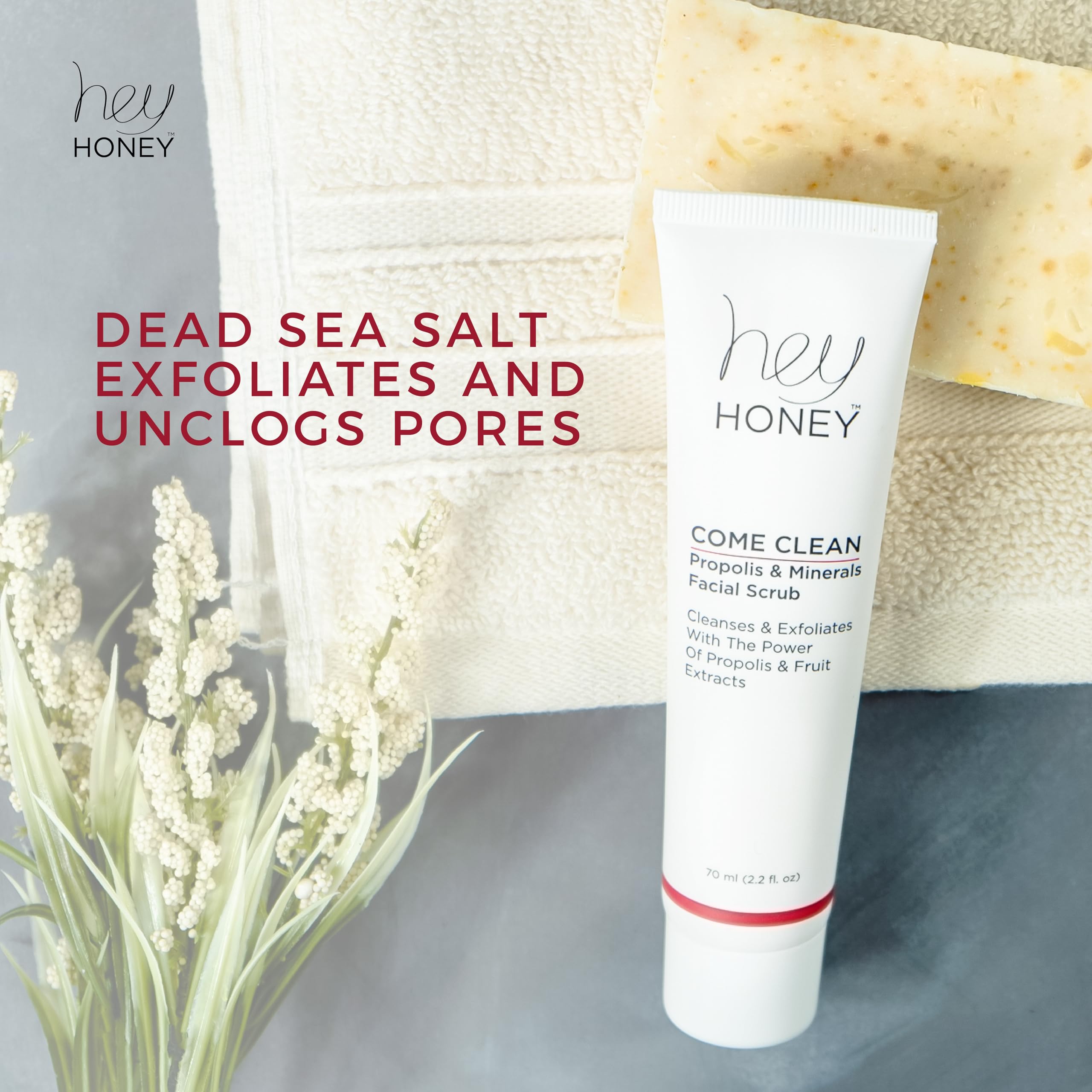Hey Honey Propolis & Dead Sea Salt Microdermabrasion Scrub – Gentle Exfoliant for Sensitive Skin