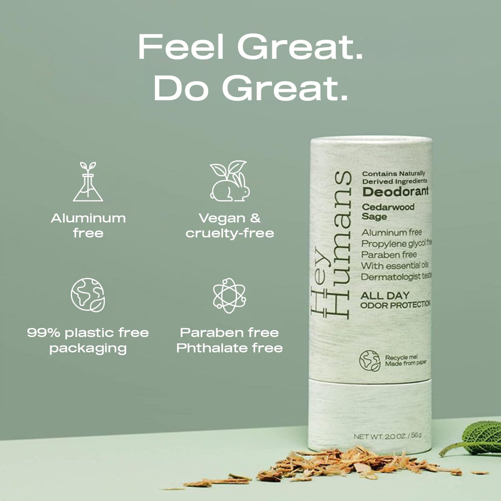Hey Humans Aluminum-Free Deodorant for Women and Men – Cedarwood Sage, All-Day Odor Control