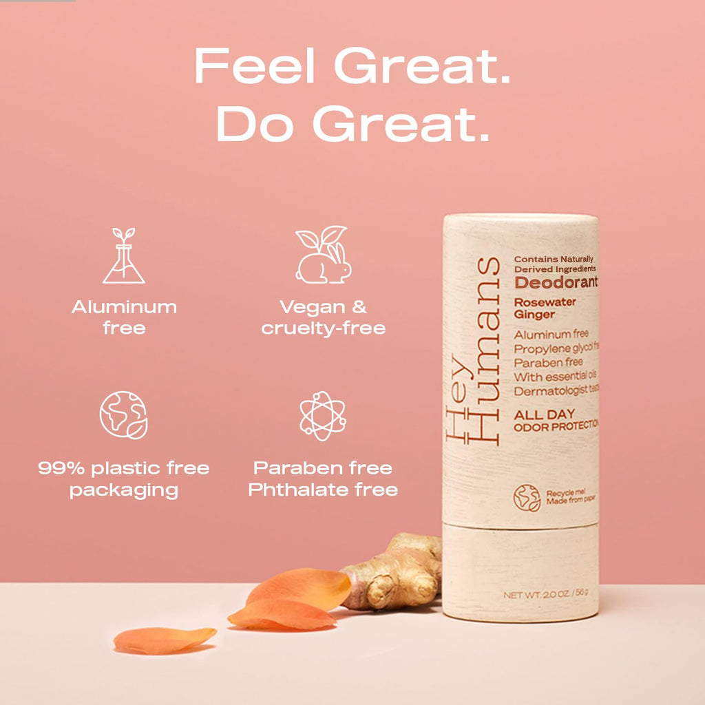 Hey Humans Deodorant — Aluminum-Free, Rosewater Ginger, All Day Odor Control