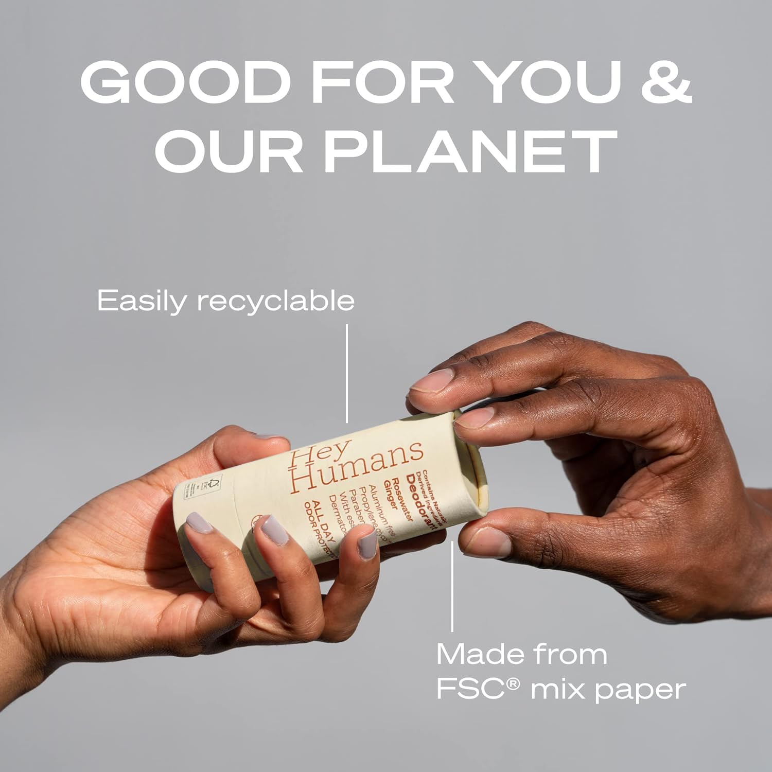 Hey Humans Deodorant — Aluminum-Free, Rosewater Ginger, All Day Odor Control