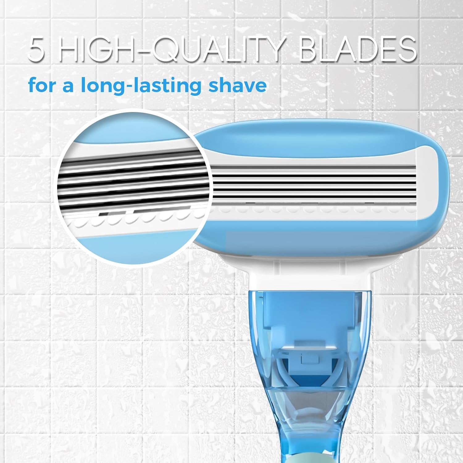 HEYAXA Women Razor – 5 Nano Blades, 4 Refills, Non-Slip Handle, Sky Blue
