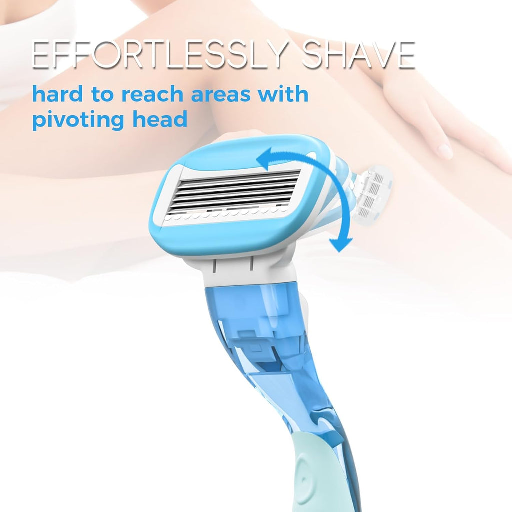 HEYAXA Women Razor – 5 Nano Blades, 4 Refills, Non-Slip Handle, Sky Blue