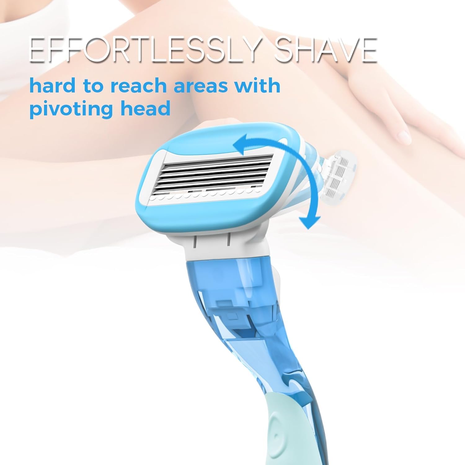 HEYAXA Women Razor – 5 Nano Blades, 4 Refills, Non-Slip Handle, Sky Blue
