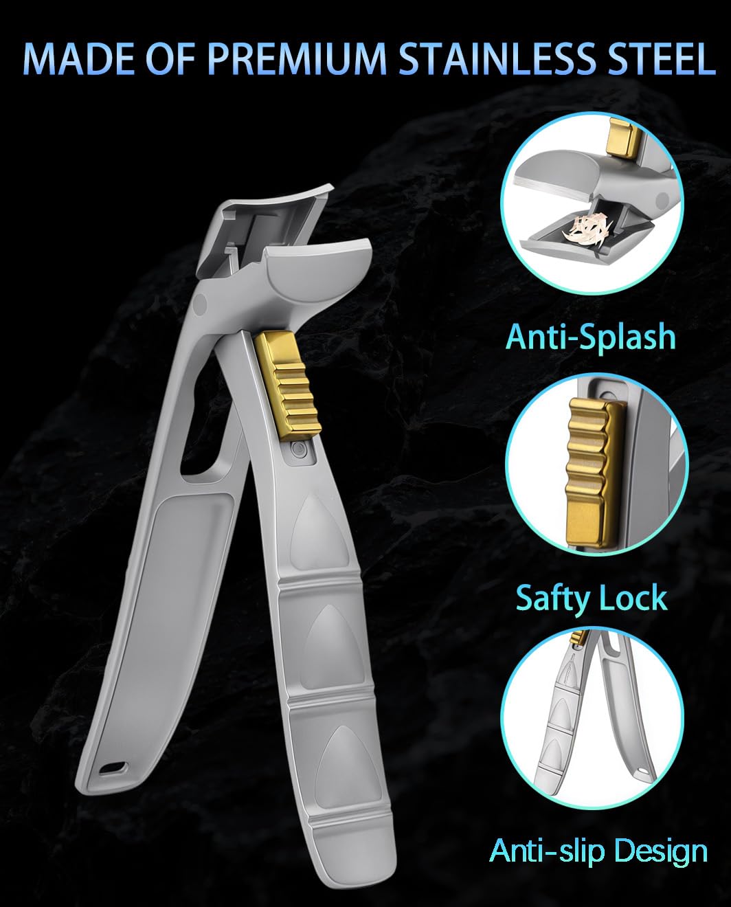 HEYCROWN Angled Head Toenail Clippers for Thick Nails | Senior-Friendly Set
