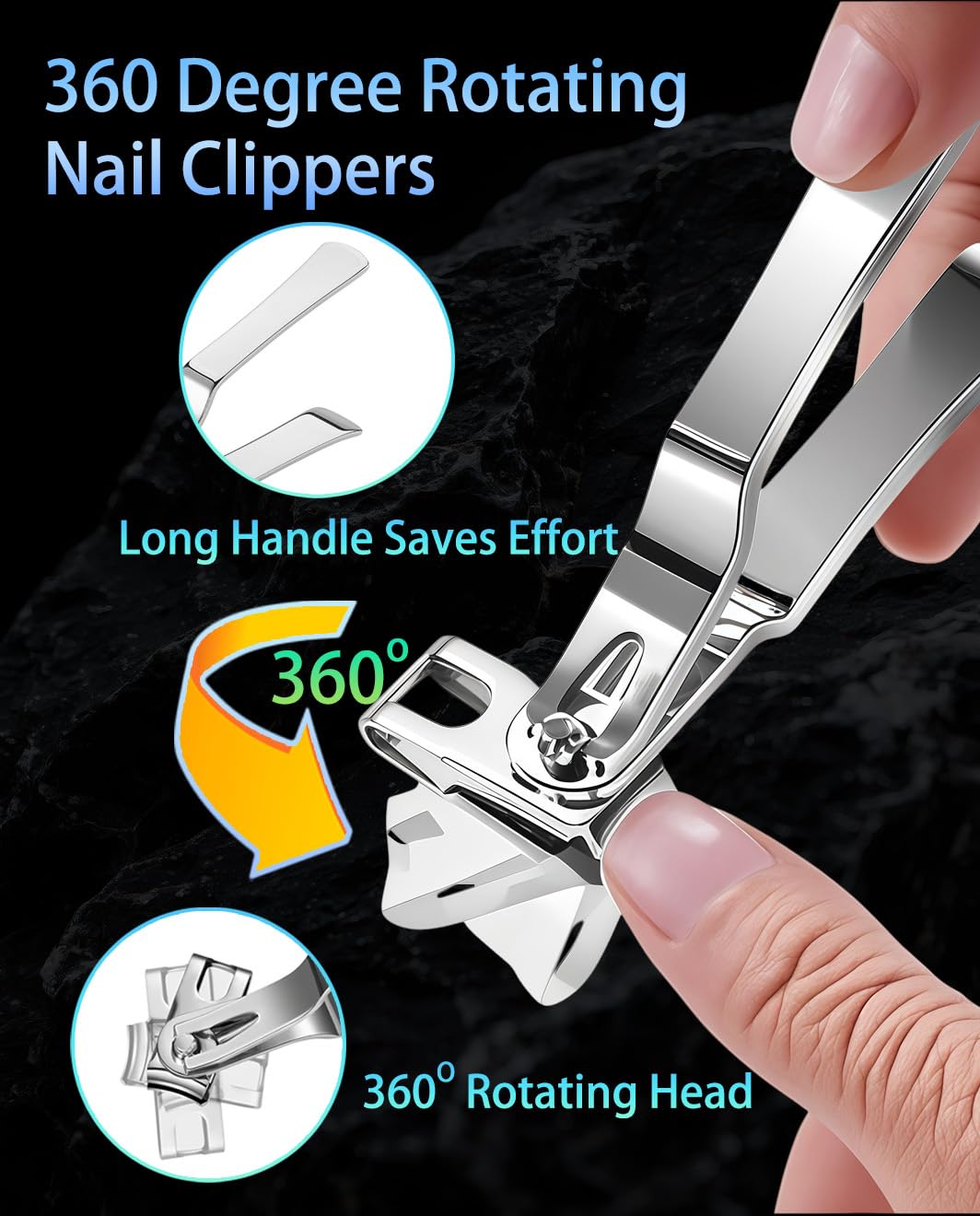 HEYCROWN Angled Head Toenail Clippers for Thick Nails | Senior-Friendly Set