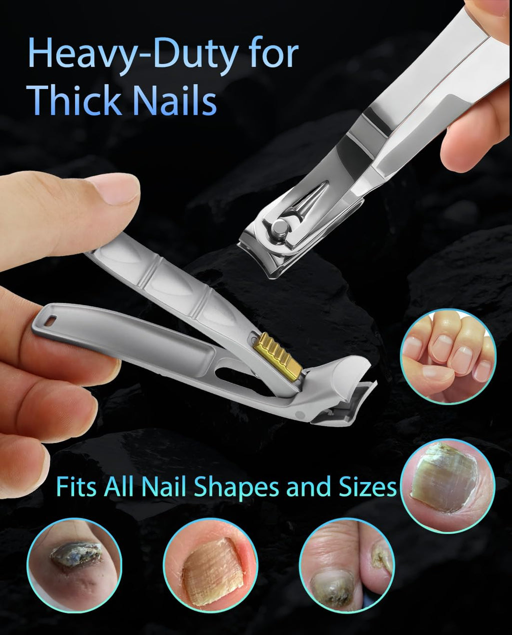HEYCROWN Angled Head Toenail Clippers for Thick Nails | Senior-Friendly Set