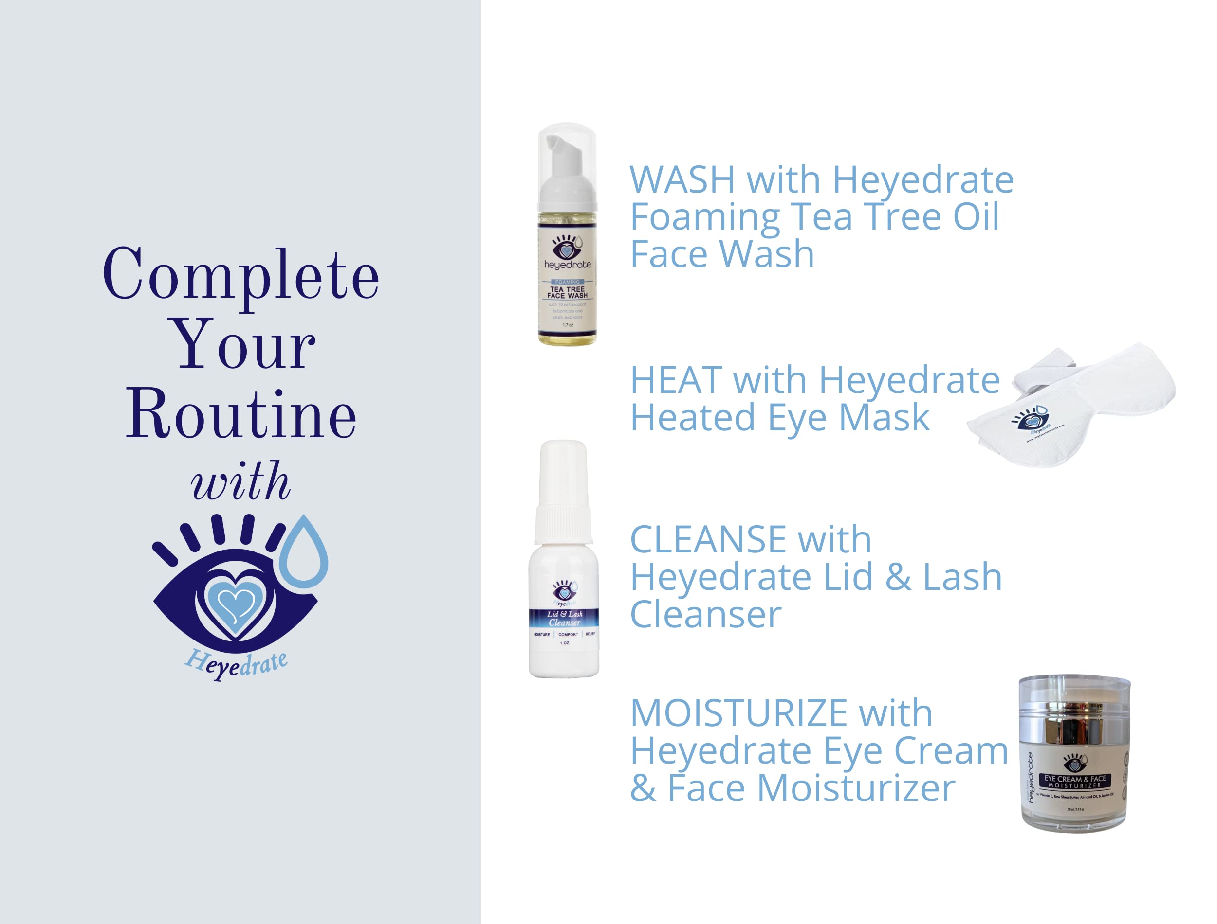 Heyedrate Foaming Tea Tree Face Wash & Eyelid Cleanser – 3 Pack (1.7 oz each)