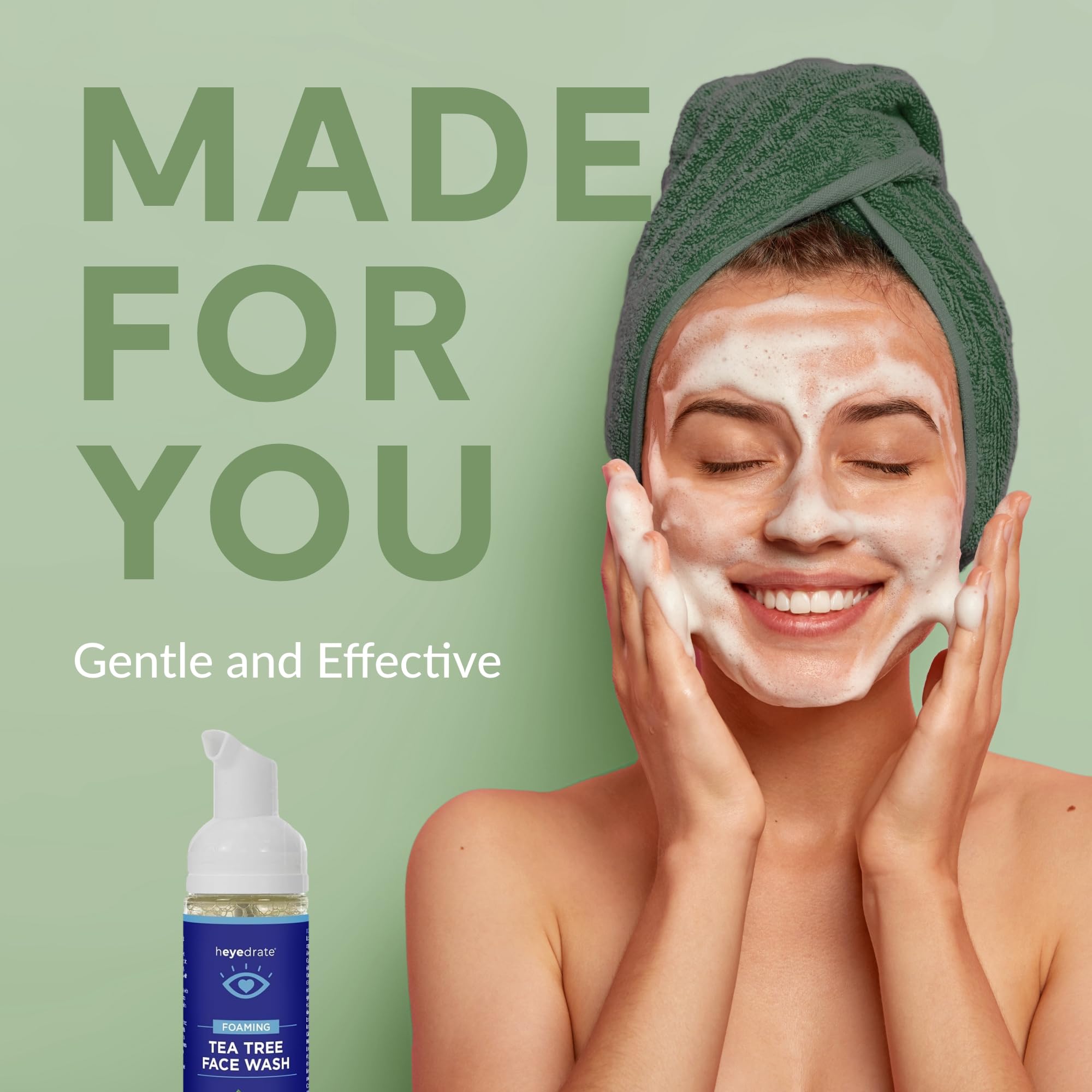 Heyedrate Gentle Tea Tree Foaming Cleanser for Face & Eyelids - Aloe Vera, 1.7oz - Packaging May Vary