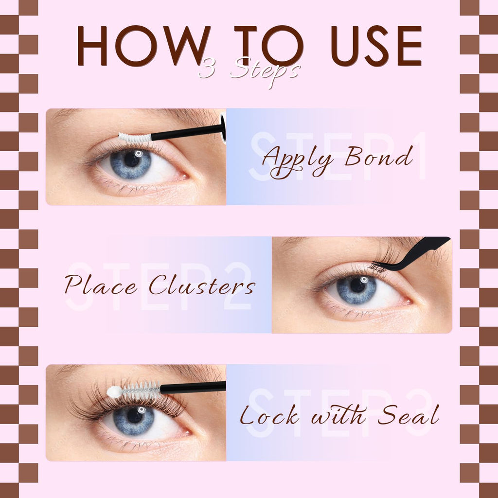 HEYWINK Velure Brown Lash Clusters Kit – D Curl 8-14mm for Natural At-Home Lash Extensions