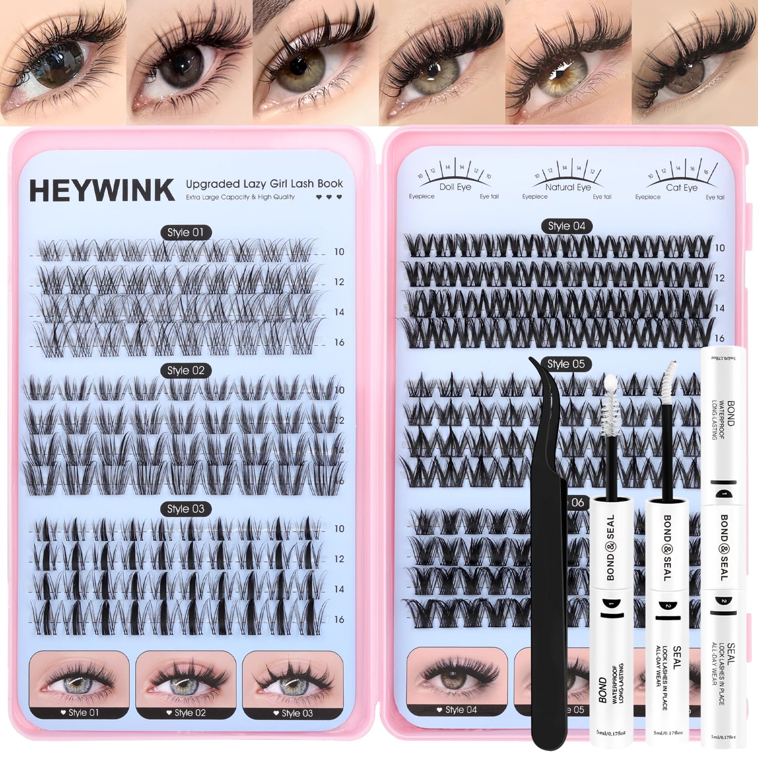HEYWINK Lash Clusters Kit — 6 Styles (10-16mm) CC Curl DIY Lashes
