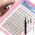 HEYWINK Velure Brown Lash Clusters Kit – Natural 8-14mm D-Curl, Invisible Band