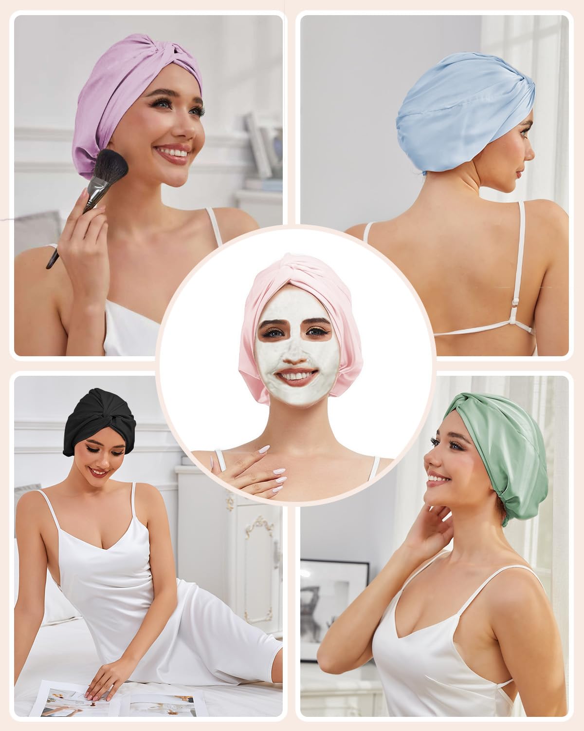 HFRHTGY Adjustable Silk Satin Hair Bonnet for Sleeping – Champagne