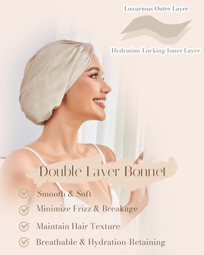 HFRHTGY Adjustable Silk Satin Hair Bonnet for Sleeping – Champagne