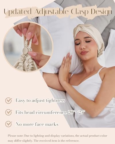 HFRHTGY Adjustable Silk Satin Hair Bonnet for Sleeping – Champagne