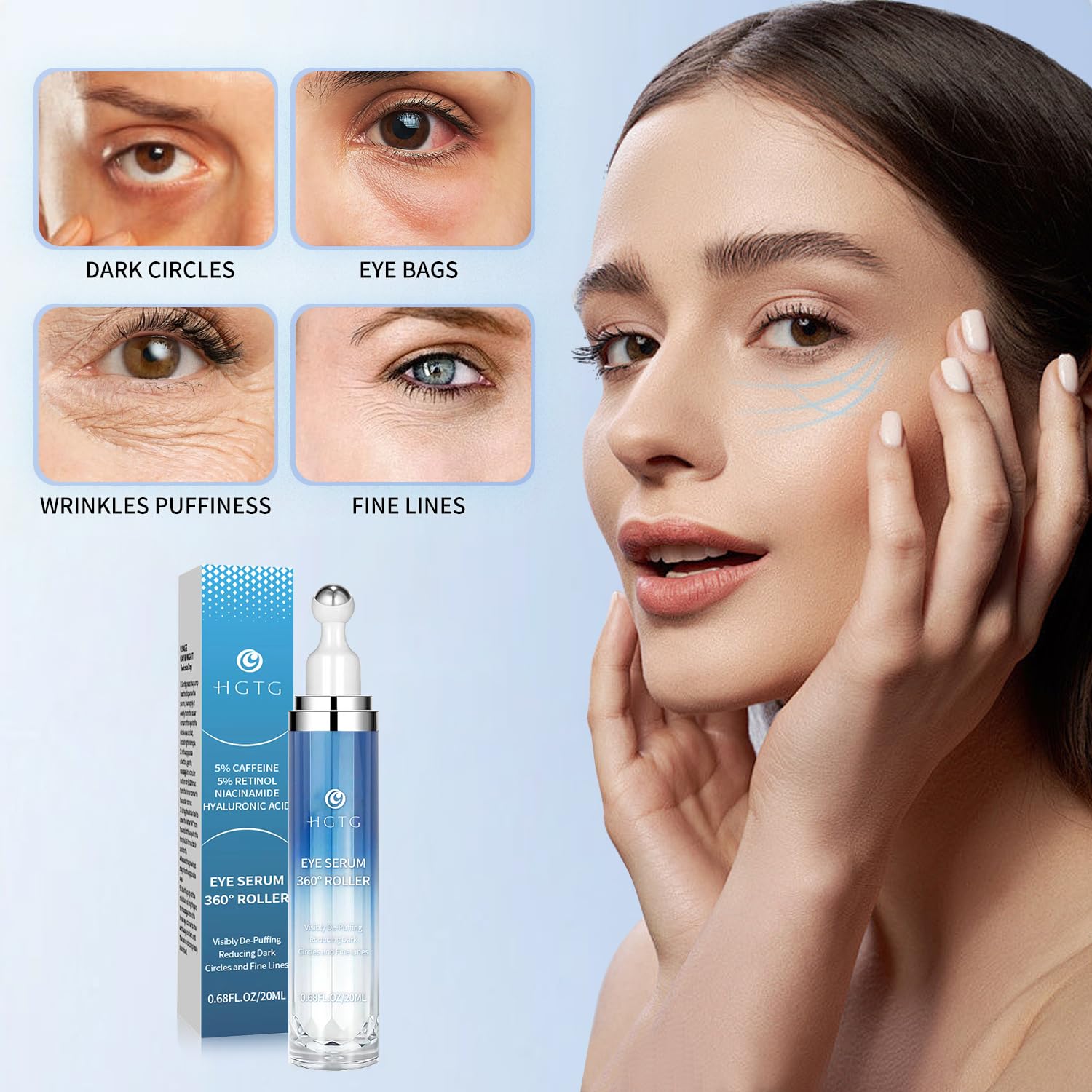 HGTG Eye Serum 5% Caffeine & 5% Retinol | Dark Circles, Puffiness, Fine Lines