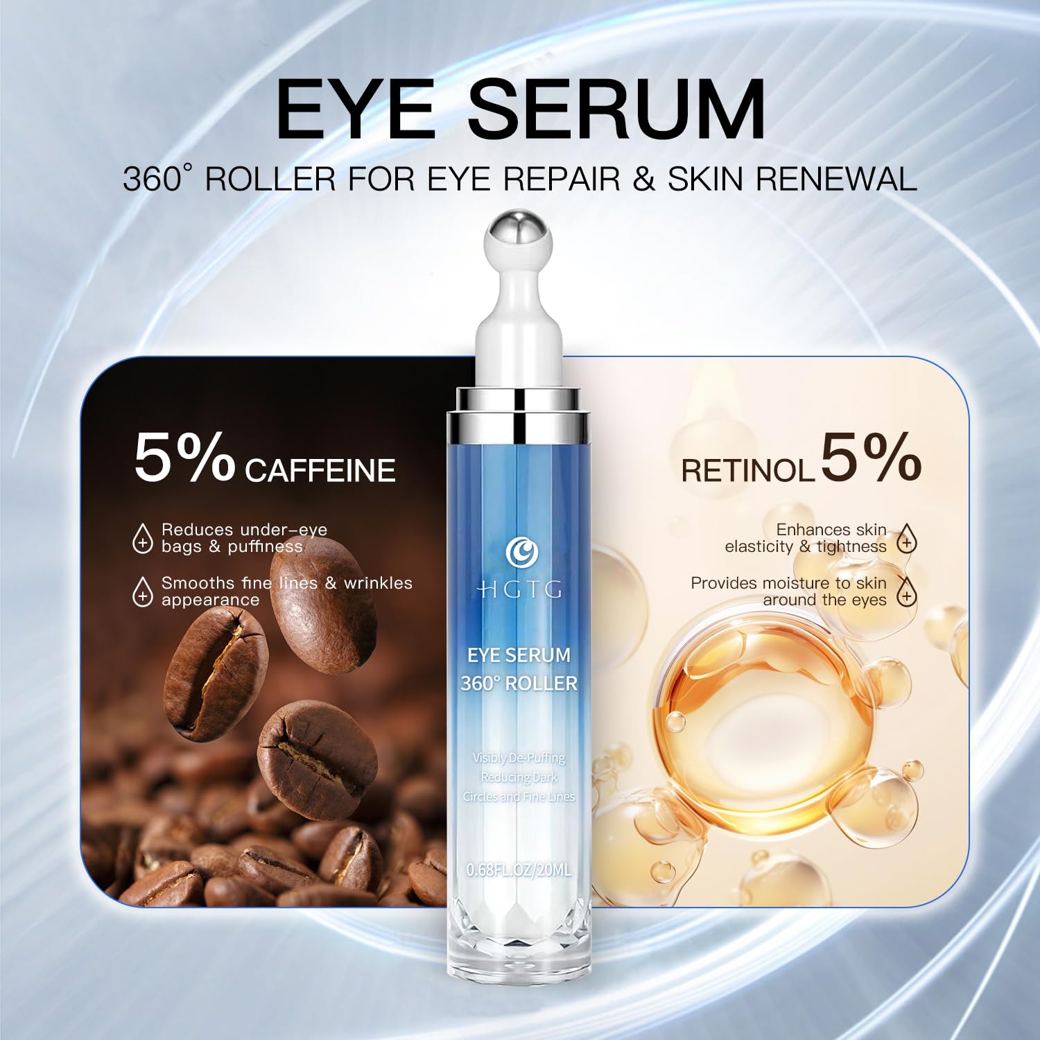 HGTG Eye Serum 5% Caffeine & 5% Retinol | Dark Circles, Puffiness, Fine Lines