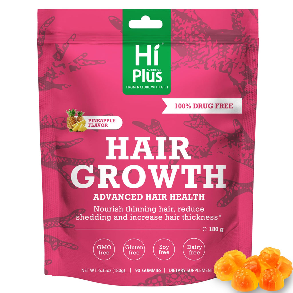 HiPlus Hair Growth Gummies for Men & Women – Pineapple Flavor, 90 Gummies, 45 Day Supply