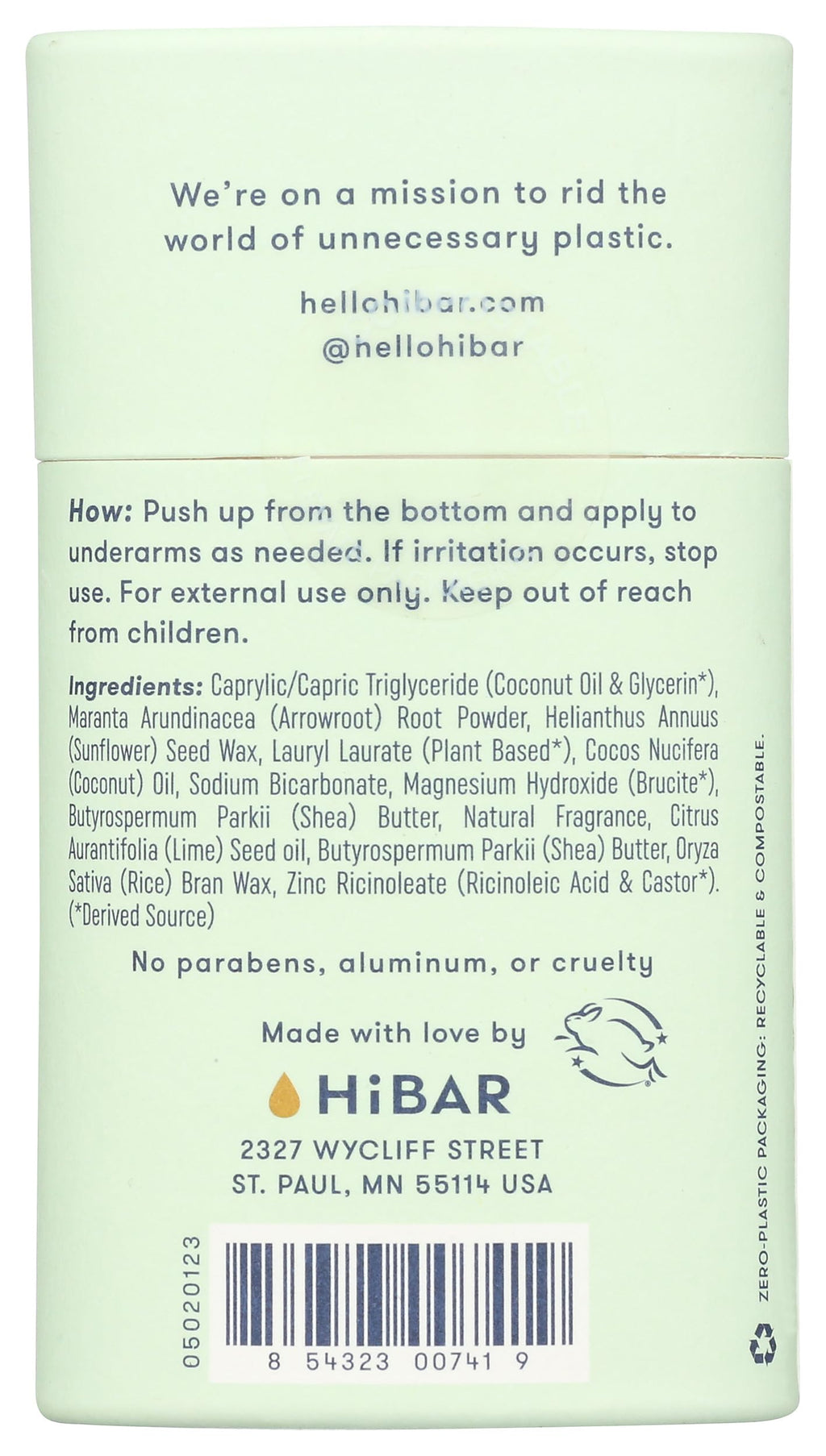 HiBAR Bergamot & Cedar Plastic Free Deodorant – All-Day Protection, Vegan & Aluminum-Free
