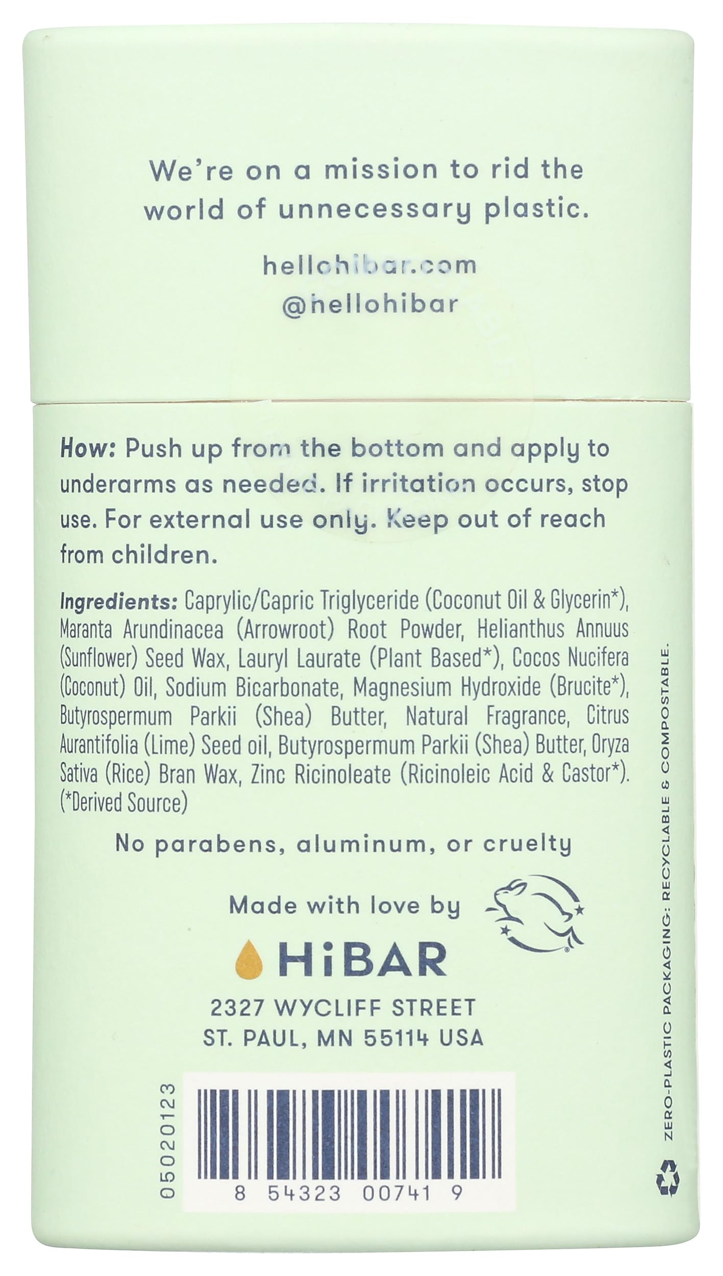 HiBAR Bergamot & Cedar Plastic Free Deodorant – All-Day Protection, Vegan & Aluminum-Free