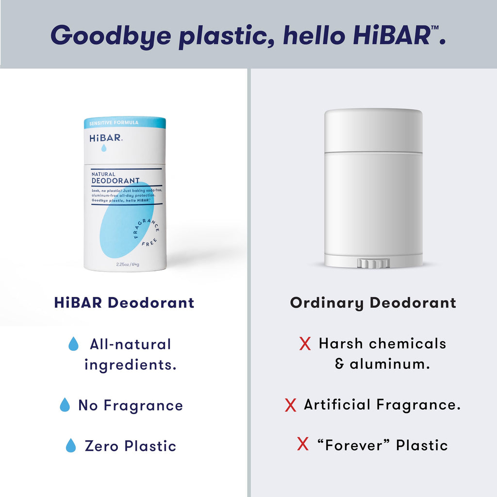 HIBAR Sensitive Deodorant 3-Pack – Unscented, Aluminum-Free & Baking Soda-Free