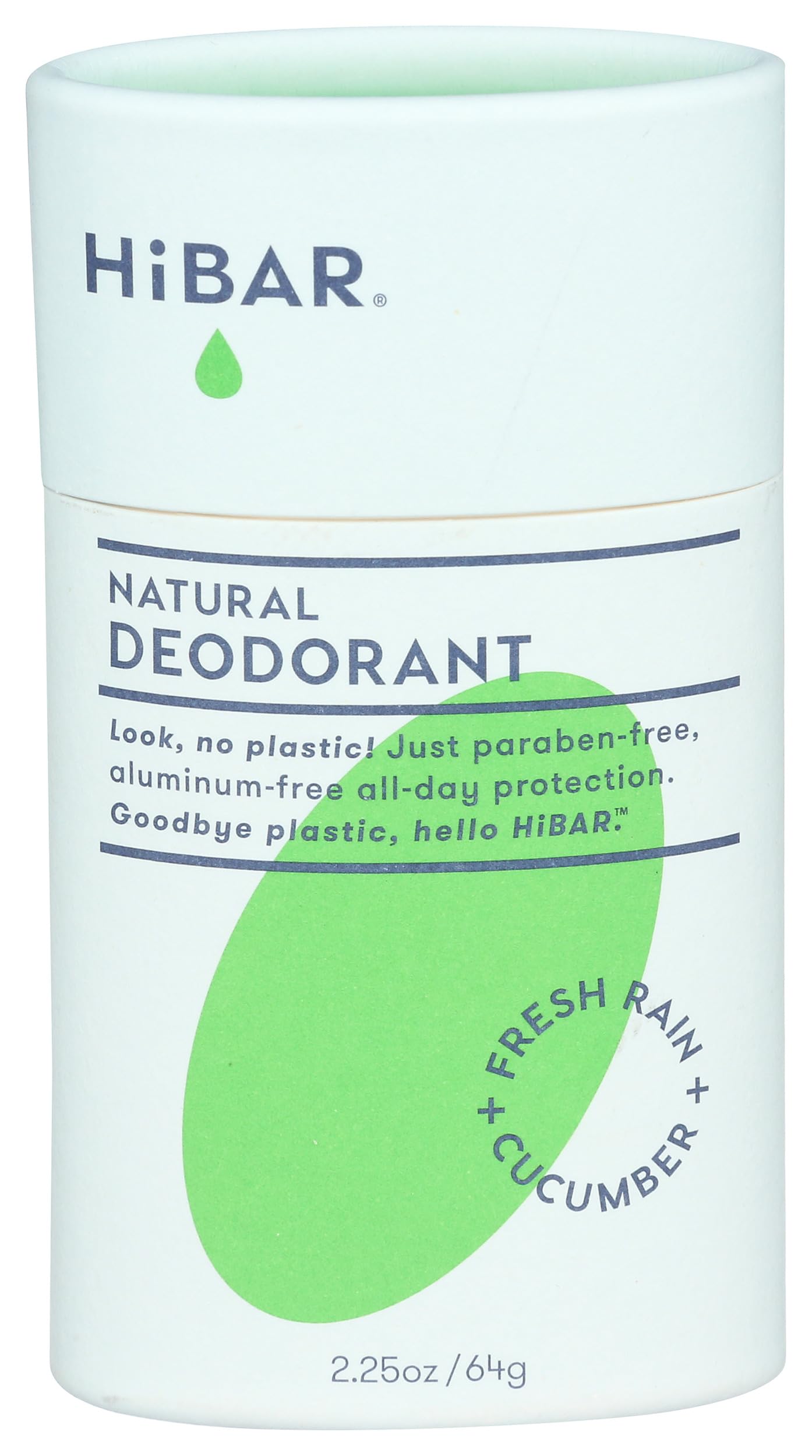 HiBAR Fresh Rain & Cucumber Plastic Free Deodorant | Aluminum-Free, Vegan, Recyclable Tube