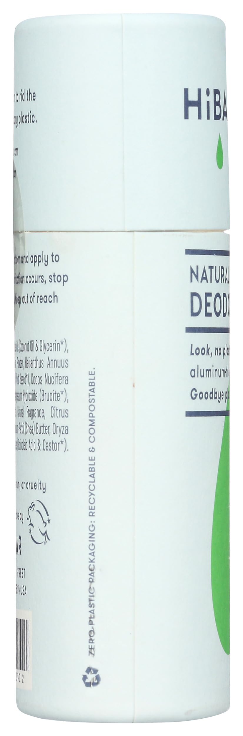 HiBAR Fresh Rain & Cucumber Plastic Free Deodorant | Aluminum-Free, Vegan, Recyclable Tube