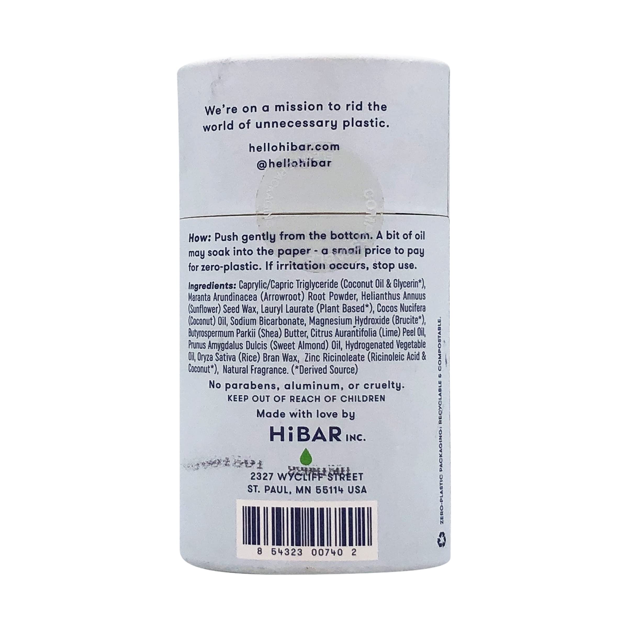 HiBAR Fresh Rain & Cucumber Plastic Free Deodorant | Aluminum-Free, Vegan, Recyclable Tube