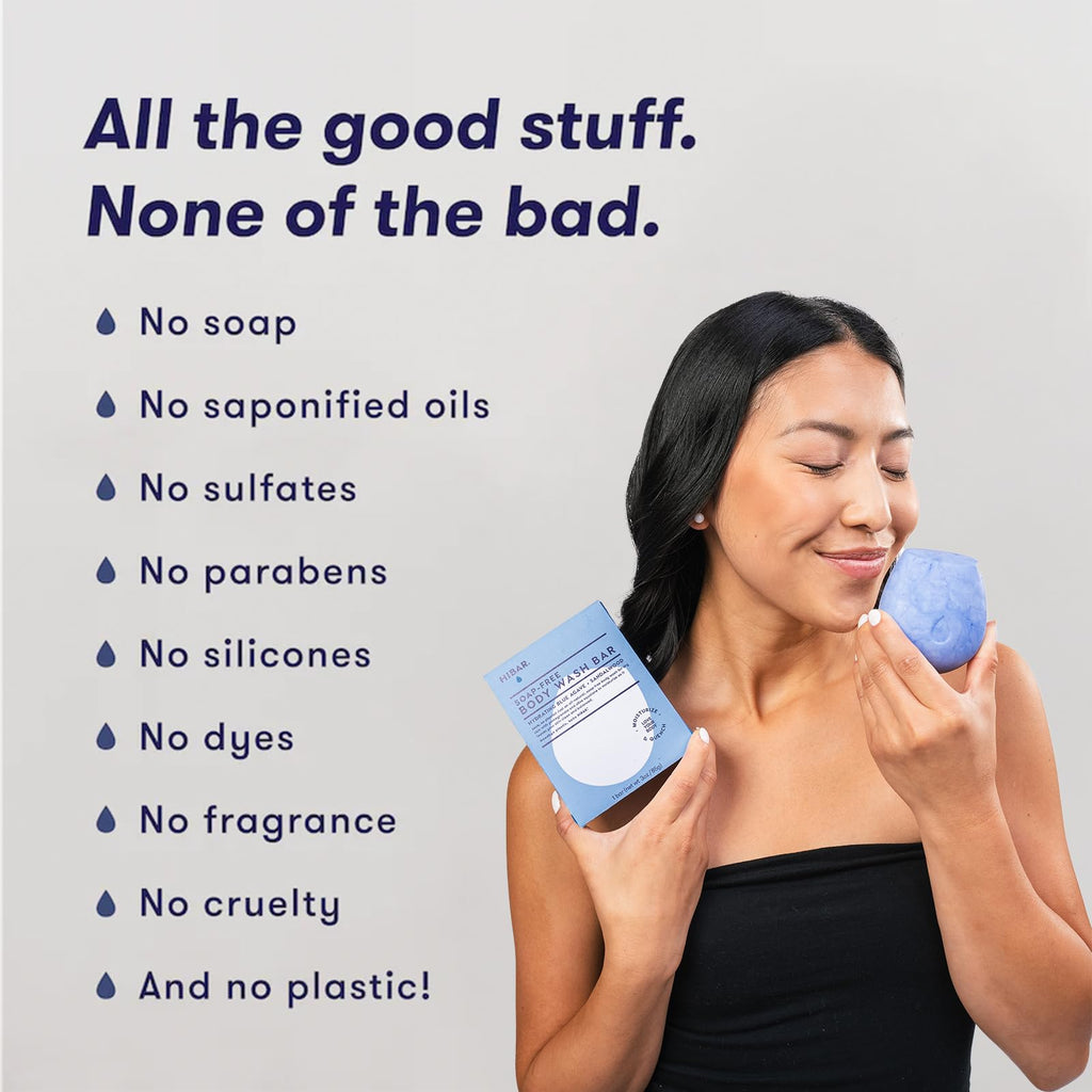 HIBAR Hydrate Solid Body Wash Bar – Moisturize & Quench with Snow Mushroom & Hyaluronic Acid | Vegan & Plastic-Free (2 Pack)