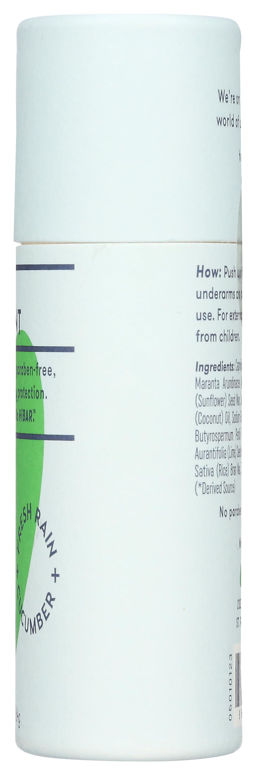 HiBAR Fresh Rain & Cucumber Plastic Free Deodorant | Aluminum-Free, Vegan, Recyclable Tube