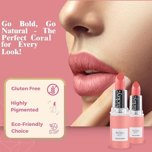 Hickey Lipstick Refill Beach Babe Coral – Hydrating, Long-Lasting, Vegan & Gluten-Free