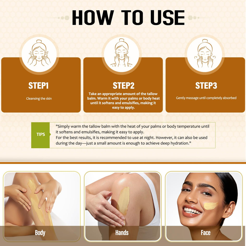 Hicream Beef Tallow Balm | 100% Organic Grass-Fed Moisturizer for Dry Skin